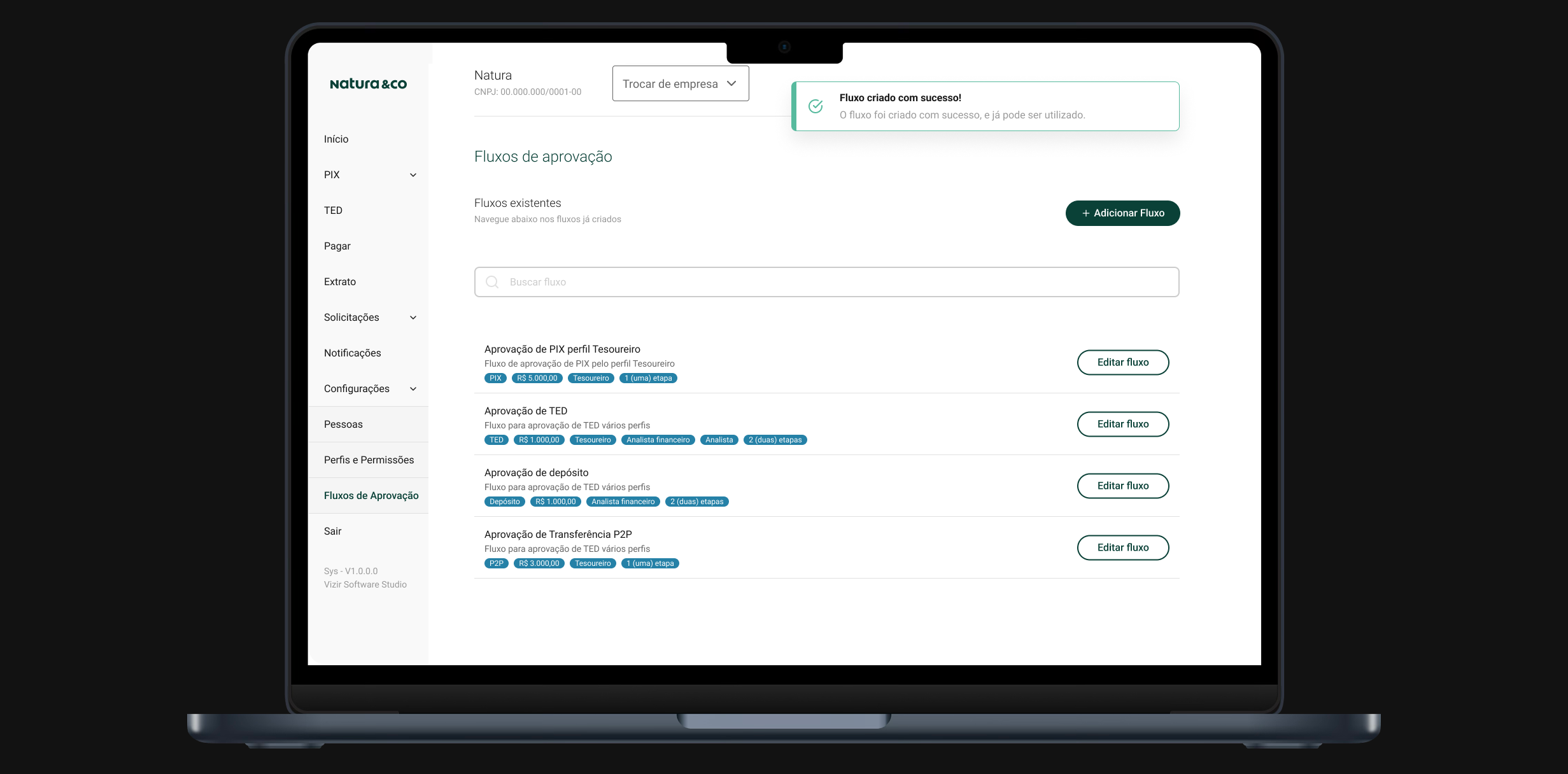 Centralized payment approval flow screen