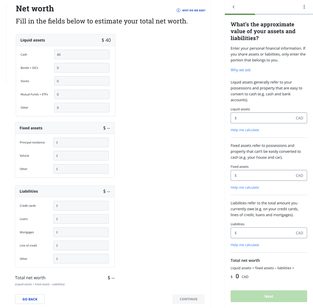 Net Worth input optimization